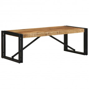 Coffee Table Natural Wood Solid Mango Wood, Powder-Coat...