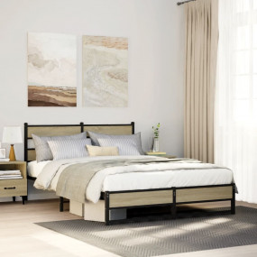 Bed Frame Sonoma Oak Steel, Engineered Wood King Size B...