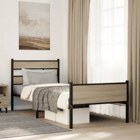 Bed Frame Sonoma Oak Steel, Engineered Wood Twin Bed Fr...