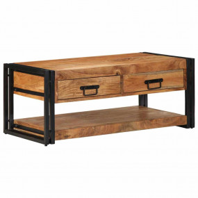 Coffee Table Natural Wood with Black Accents