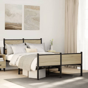 Bed Frame Sonoma Oak Steel, Engineered Wood Double Bed ...