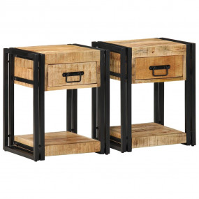 Bedside Cabinet Set of 2 Mango Wood Brown