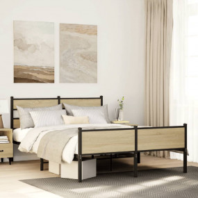 Bed Frame Sonoma Oak Steel, Engineered Wood Full Bed Fr...