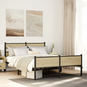 Bed Frame Sonoma Oak Steel, engineered wood King Size B...