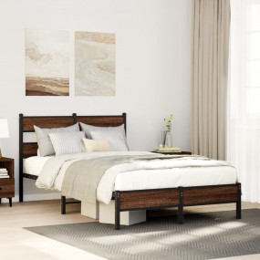 Bed Frame Brown Oak Steel, Engineered Wood Small Double...