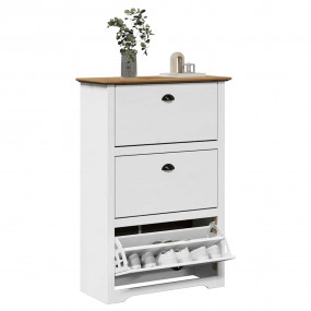 Shoe Rack White and Brown Solid Pine, Engineered Wood, ...