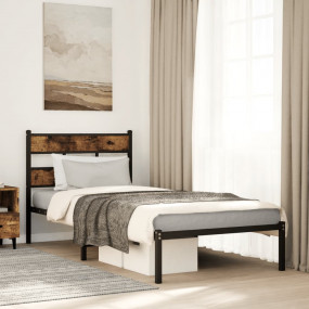Bed Frame Black, Smoked Oak Iron, Engineered Wood Twin ...