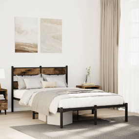 Bed Frame Black, Smoked Oak Iron, Engineered Wood Doubl...
