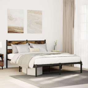 Bed Frame Black, Smoked Oak Iron, Engineered Wood Full ...