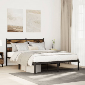 Bed Frame Black Iron 55 x 79 in Double Bed Frame Rectan...
