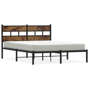 Bed Frame Black, Smoked Oak Iron, Engineered Wood Doubl...
