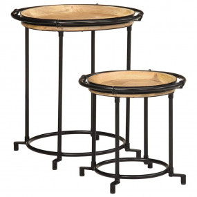 Side Table Set Brown, Black Solid mango wood, iron Smal...