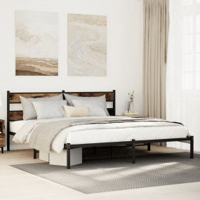 Bed Frame Smoked Oak Iron Full Bed Frame Rectangular