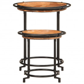 Side Table Set Brown and Black Solid acacia wood, iron ...