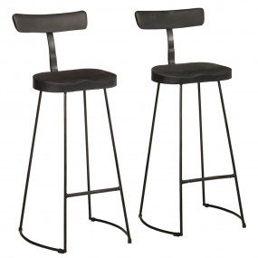 Bar Stool Set of 2 Black Solid mango wood, iron Medium ...
