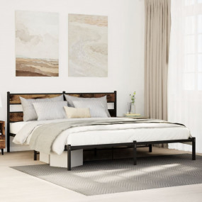 Bed Frame Black, Smoked Oak Iron, Engineered Wood Full ...