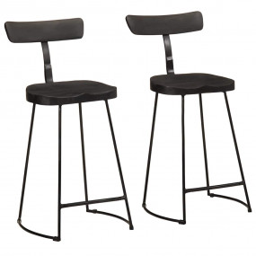 Bar Stool Set of 2 Black Solid mango wood, iron Standar...