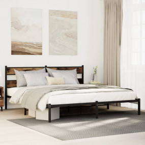 Bed Frame Black Iron Full Bed Frame Rectangular Industr...