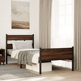 Bed Frame Brown Oak Steel 39.4 x 78.7 in Single Bed Fra...