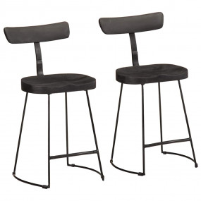 Bar Stool Set of 2 Black Solid mango wood, iron Medium ...