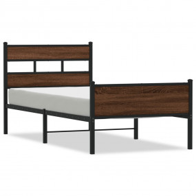 Bed Frame Brown Oak Steel, Engineered Wood Single Singl...