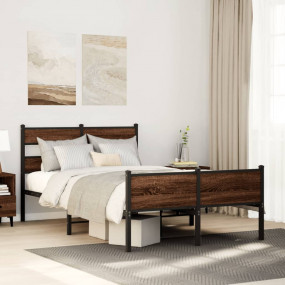 Bed Frame Brown Oak Steel, Engineered Wood Small Double...