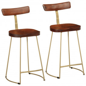 Bar Stool Set of 2 Brown Solid mango wood, Iron Medium ...
