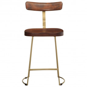 Bar Stool Set of 2 Brown Solid Mango Wood, Iron Standar...