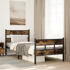 Bed Frame Black, Smoked Oak Iron, Engineered Wood Twin ...