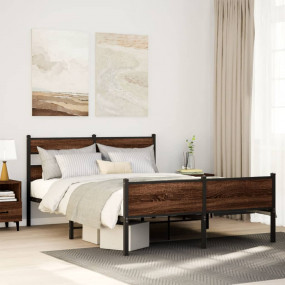 Bed Frame Brown Oak Steel, engineered wood Double Bed F...