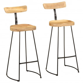 Bar Stool Set of 2 Brown and Black Solid Mango Wood, Ir...