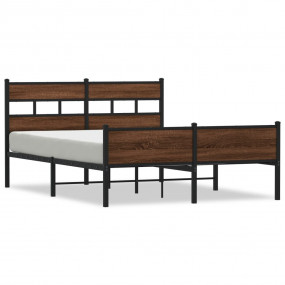 Bed Frame Brown oak Steel and engineered wood Double Be...