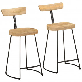 Bar Stool Set of 2 Brown and black Solid mango wood Sta...