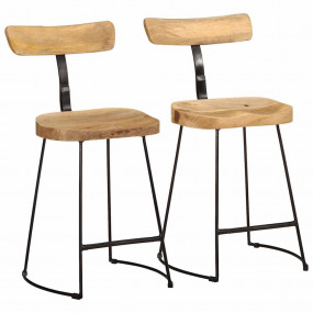Bar Stool Set of 2 Brown and Black Solid Mango Wood and...