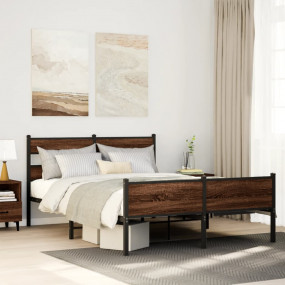 Bed Frame Brown Oak Steel, Engineered Wood King Size Be...