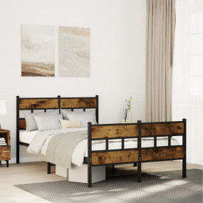 Bed Frame Black, Smoked Oak Iron, Engineered Wood Full ...