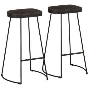 Bar Stool Set of 2 Black Solid mango wood, iron Standar...