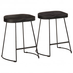 Bar Stool Set of 2 Black Solid Mango Wood, Iron Standar...