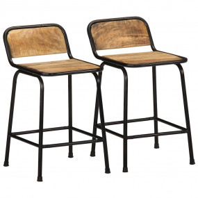 Bar Stool Set of 2 Brown and Black Solid rough mango wo...