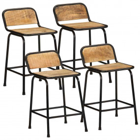 Bar Stool Set of 4 Brown and black Solid rough mango wo...