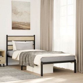 Bed Frame Black, Sonoma Oak Iron, Engineered Wood Singl...