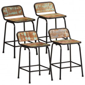 Bar Stool Set of 4 Brown and black Solid reclaimed wood...