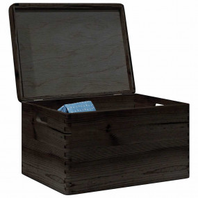 Wooden Box Black Solid Pine Wood Large Storage Box Rect...