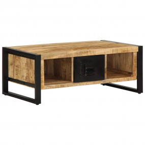 Coffee Table Natural Wood Solid Mango Wood, Iron Medium