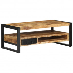 Coffee Table Mango wood brown and black Solid rough man...