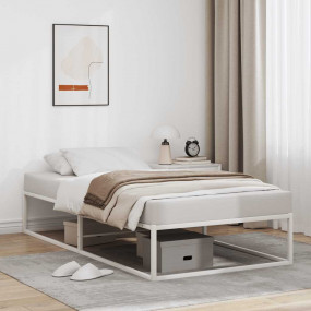 Bed Frame White Powder-Coated Metal Single Single Bed F...