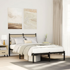 Bed Frame Black, Sonoma Oak Iron, Engineered Wood Small...