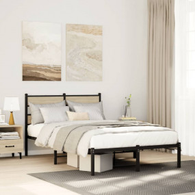 Bed Frame Black, Sonoma Oak Iron, engineered wood Doubl...