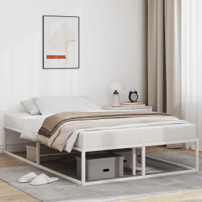 Bed Frame White Powder-coated metal Full Bed Frame Rect...