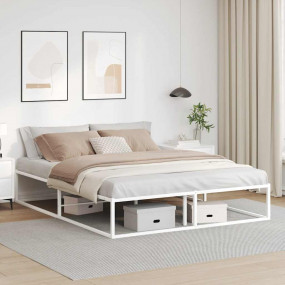 Bed Frame White Powder-coated metal 63 x 79 in Bed Fram...